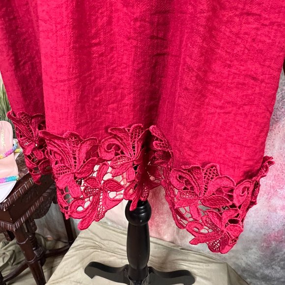 📌Flying Tomato  Dark Fuchsia Dress with Beautiful Lace Details & Wide Belt - Picture 7 of 16